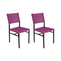 Kit 2 Cadeiras França Corda Náutica Base Em Alumínio Preto-rosa - Cor: Rosa - 1