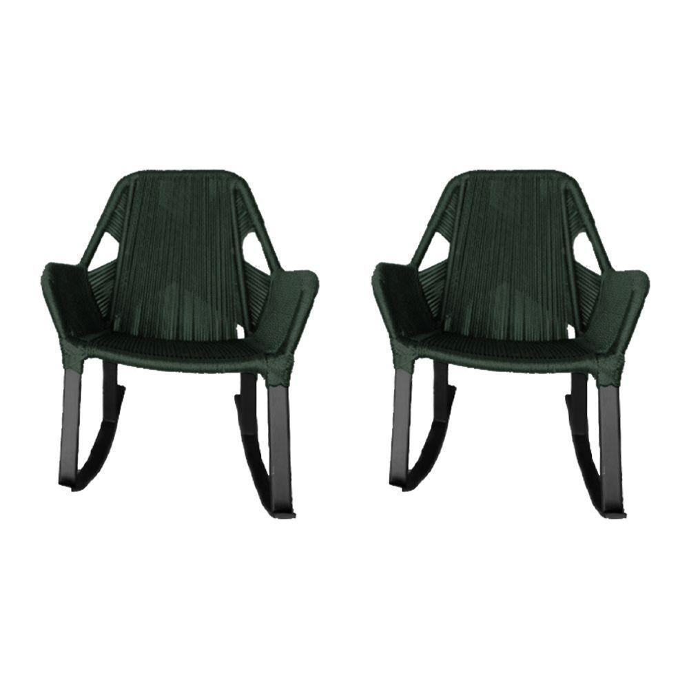 Kit 2 Cadeiras De Balanço Athenas Corda Náutica Base Em Alumínio Preto-verde Musgo - Cor: Verde - 1