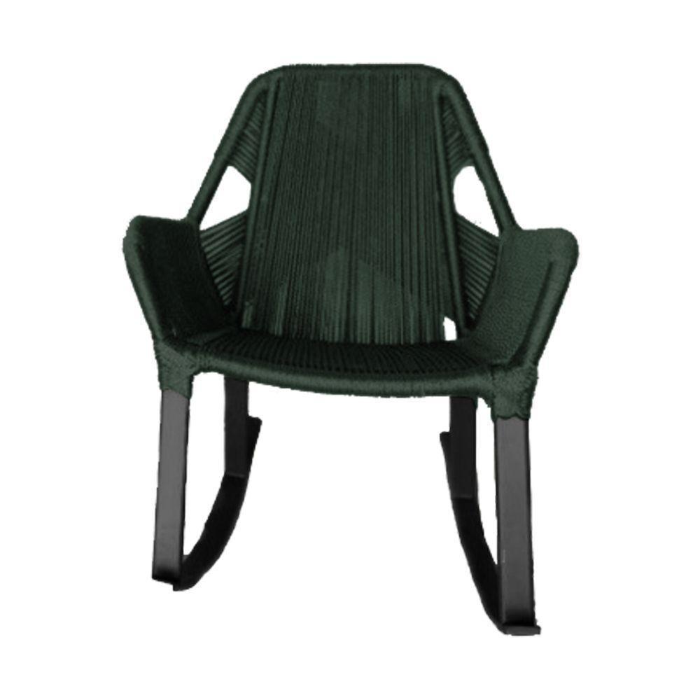 Kit 2 Cadeiras De Balanço Athenas Corda Náutica Base Em Alumínio Preto-verde Musgo - Cor: Verde - 3