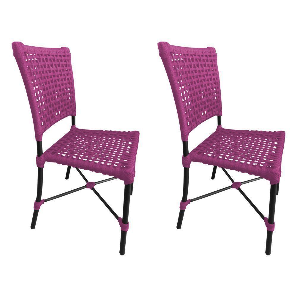 Kit 2 Cadeiras Roma Corda Náutica Base Em Alumínio Preto-rosa - Cor: Rosa - 1