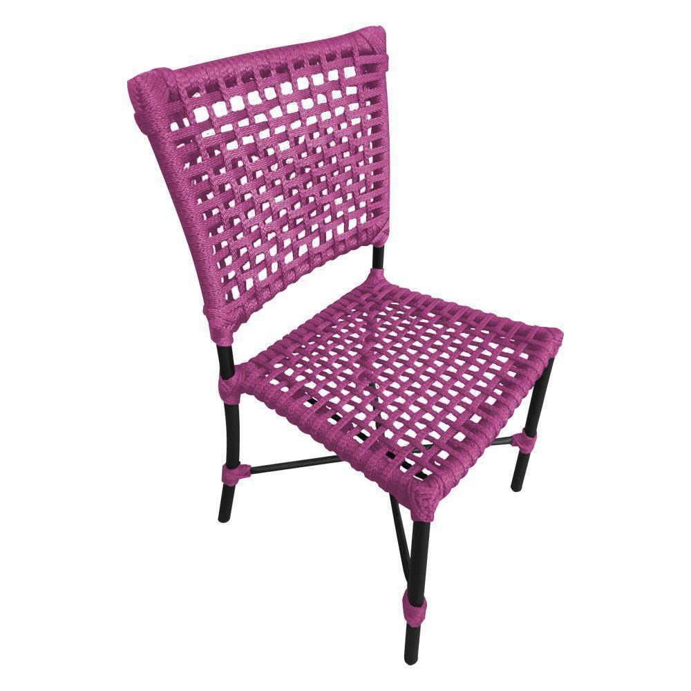 Kit 2 Cadeiras Roma Corda Náutica Base Em Alumínio Preto-rosa - Cor: Rosa - 3