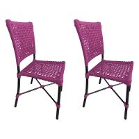 Kit 2 Cadeiras Roma Corda Náutica Base Em Alumínio Preto-rosa - Cor: Rosa - 1