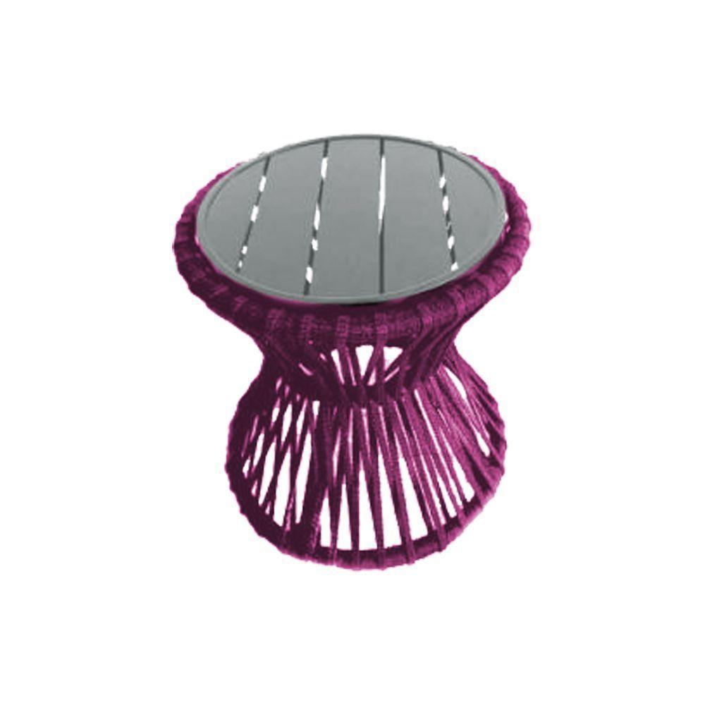 Mesa De Centro Sol Em Corda Náutica E Base Em Alumínio Cinza 70cm Rosa - Cor: Rosa - 1