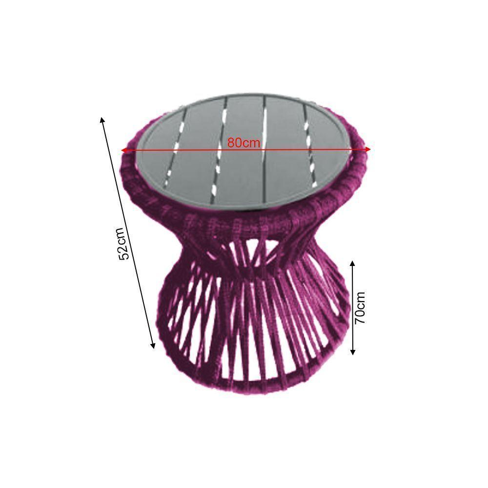 Mesa De Centro Sol Em Corda Náutica E Base Em Alumínio Cinza 70cm Rosa - Cor: Rosa - 2