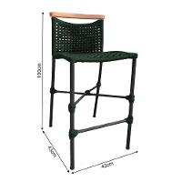 Banqueta Em Corda Náutica Base Em Alumínio Preta Com Detalhe Em Madeira Verde Musgo Verde - 2