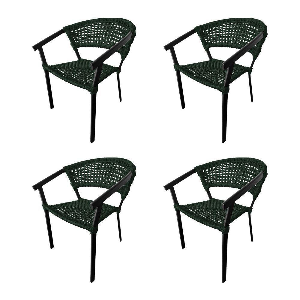 Kit 4 Cadeiras Sofia Corda Náutica Base Em Alumínio Preto-verde Musgo - Cor: Verde - 1