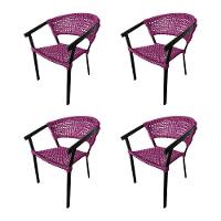 Kit 4 Cadeiras Sofia Corda Náutica Base Em Alumínio Preto-rosa - Cor: Rosa - 1