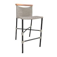 Banqueta Anne Em Corda Náutica Base Em Alumínio Preta Com Detalhe Em Madeira Areia - Cor: Bege - 1