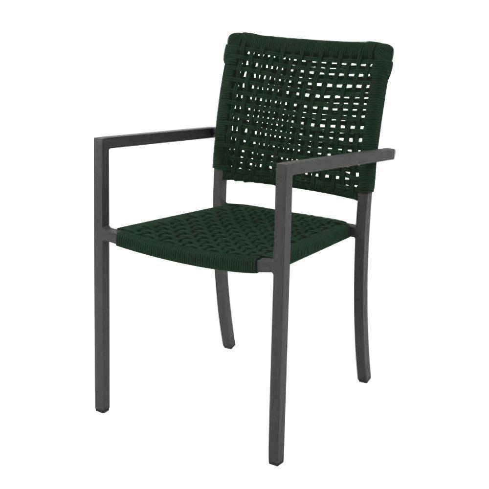 Kit 6 Cadeiras Marília Corda Náutica Base Em Alumínio Preto-verde Musgo - Cor: Verde - 2