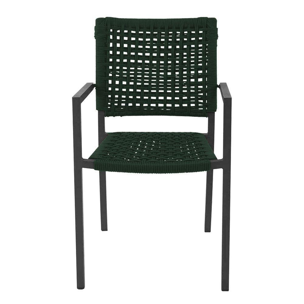 Kit 6 Cadeiras Marília Corda Náutica Base Em Alumínio Preto-verde Musgo - Cor: Verde - 6