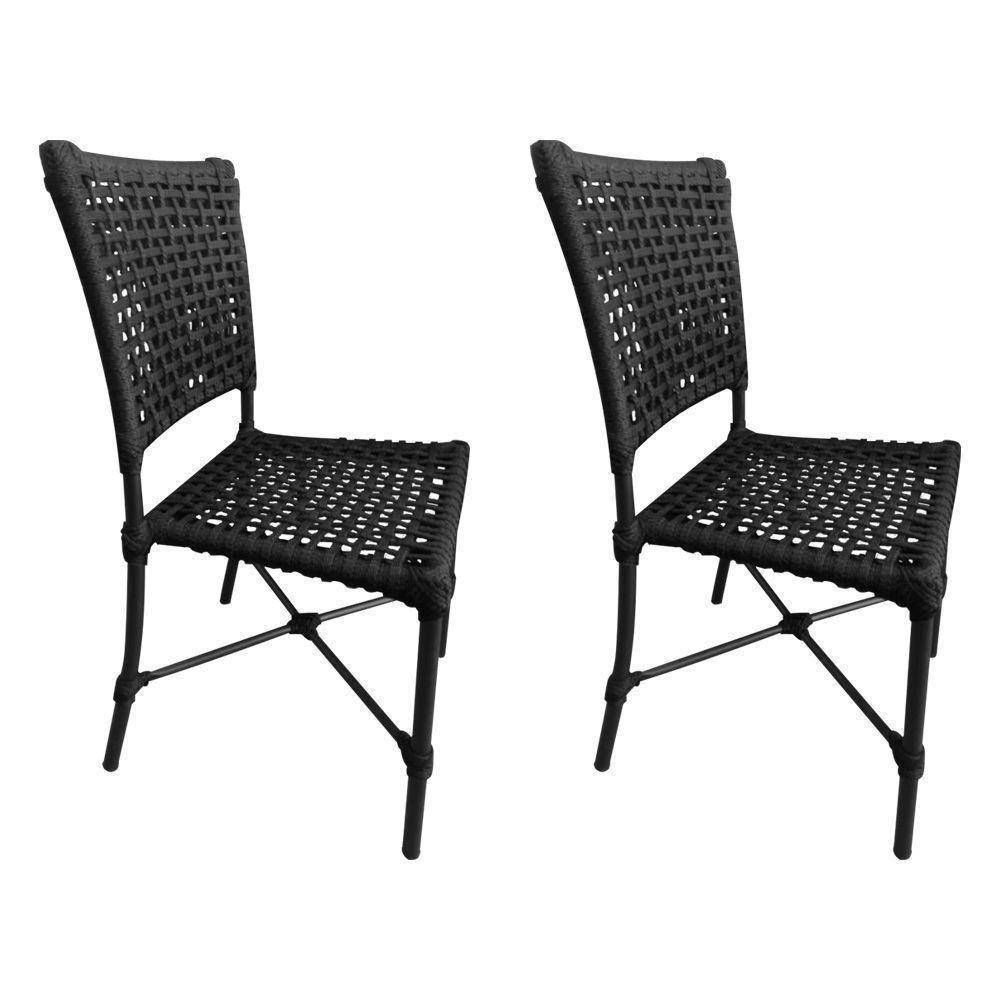 Kit 2 Cadeiras Roma Corda Náutica Base Em Alumínio Preto-preto - Cor: Preto - 1