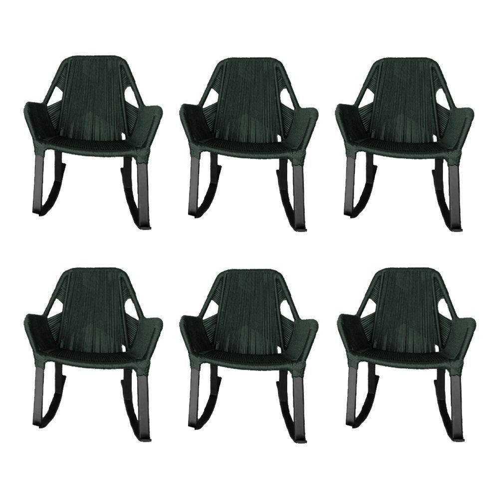 Kit 6 Cadeiras De Balanço Athenas Corda Náutica Base Em Alumínio Preto-verde Musgo - Cor: Verde - 1