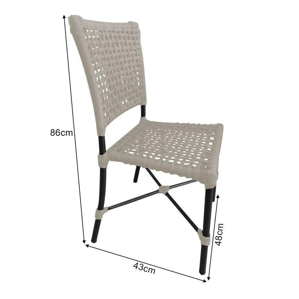 Kit 6 Cadeiras Roma Corda Náutica Base Em Alumínio Preto-areia - Cor: Bege - 4