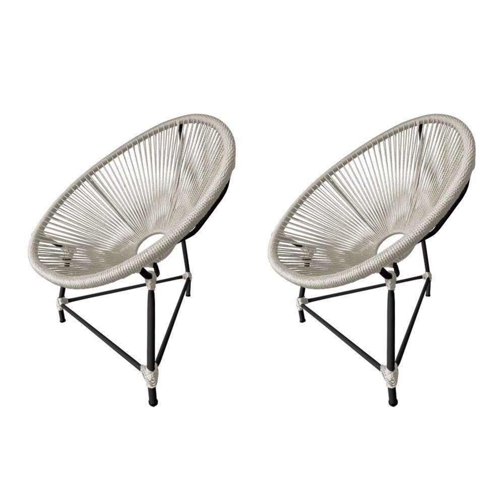 Kit 2 Cadeiras Acapulco Corda Náutica Base Em Alumínio Preto-areia - Cor: Bege - 1