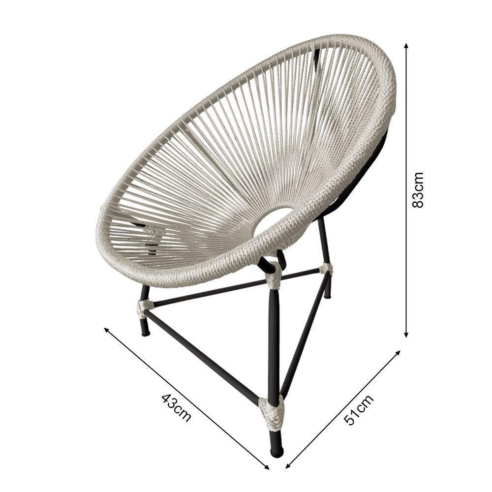 Kit 2 Cadeiras Acapulco Corda Náutica Base Em Alumínio Preto-areia - Cor: Bege - 2