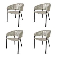 Kit 4 Cadeiras Sol Corda Náutica Base Em Alumínio Preto-areia - Cor: Bege - 1