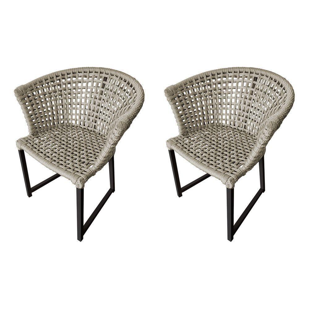 Kit 2 Cadeiras Salinas Corda Náutica Base Em Alumínio Preto-areia - Cor: Bege - 1