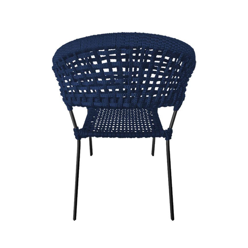 Kit 4 Cadeiras Sofia Corda Náutica Base Em Alumínio Preto-azul Marinho - Cor: Azul - 2
