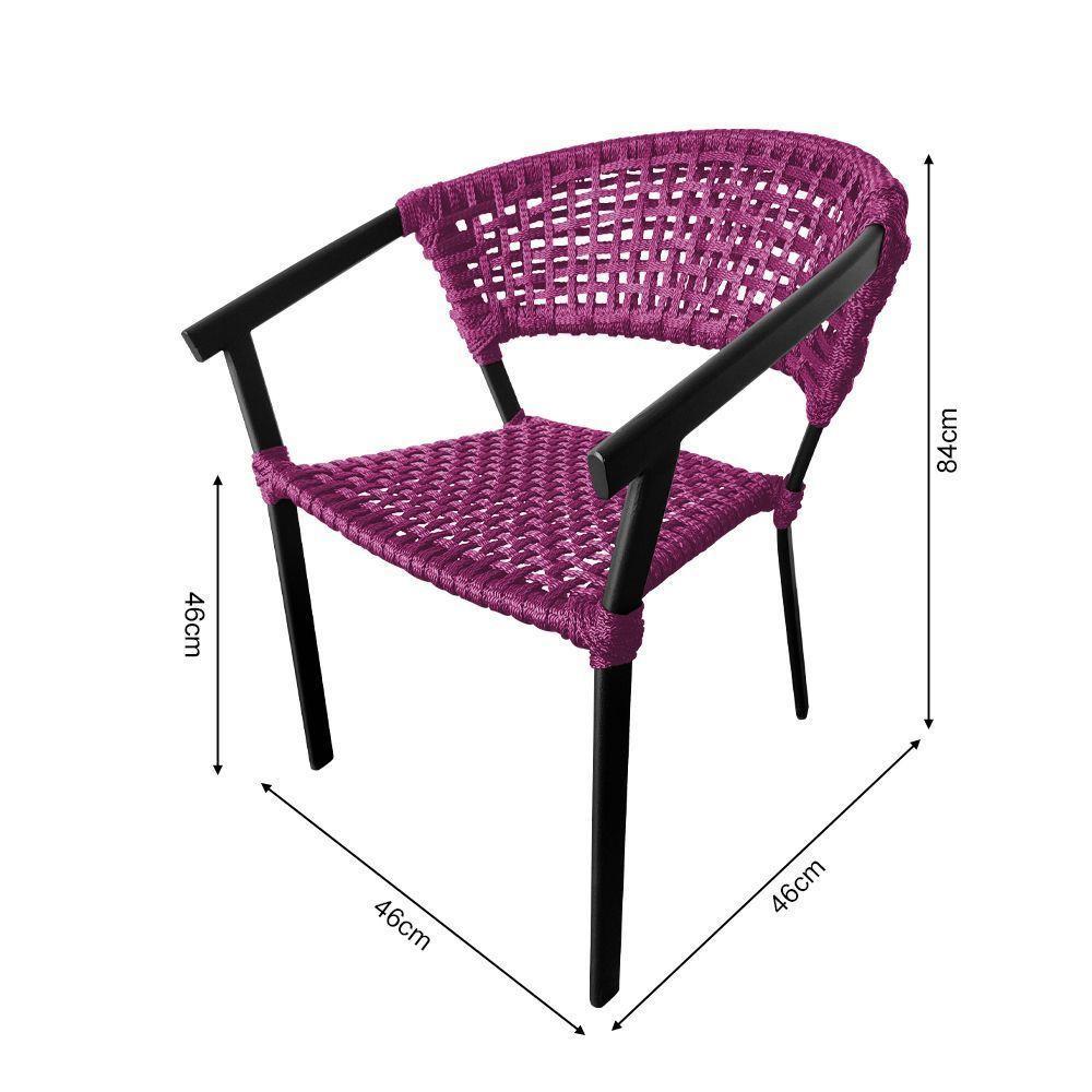 Kit 6 Cadeiras Sofia Corda Náutica Base Em Alumínio Preto-rosa - Cor: Rosa - 2