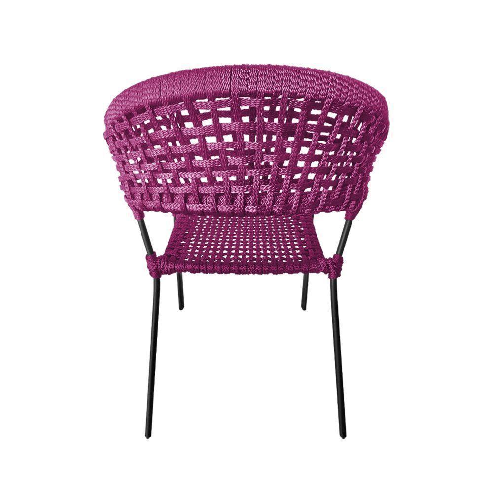 Kit 6 Cadeiras Sofia Corda Náutica Base Em Alumínio Preto-rosa - Cor: Rosa - 6