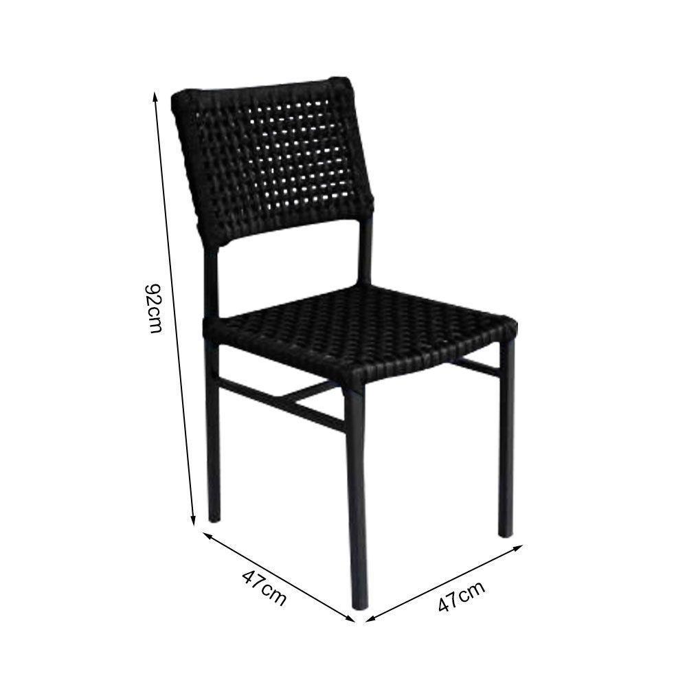 Kit 6 Cadeiras França Corda Náutica Base Em Alumínio Preto-preto - Cor: Preto - 2