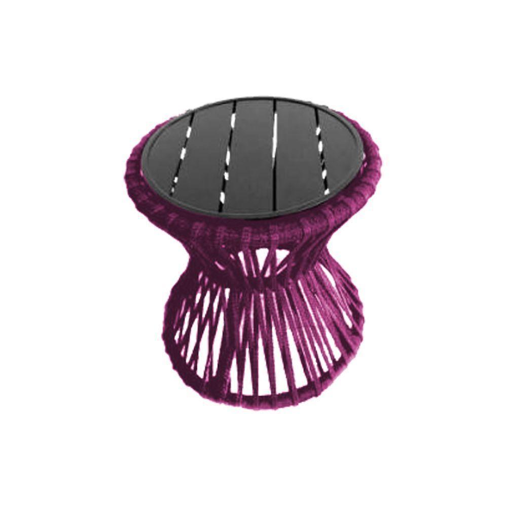 Mesa De Centro Sol Em Corda Náutica E Base Em Alumínio Preta 50cm Rosa - Cor: Rosa - 1