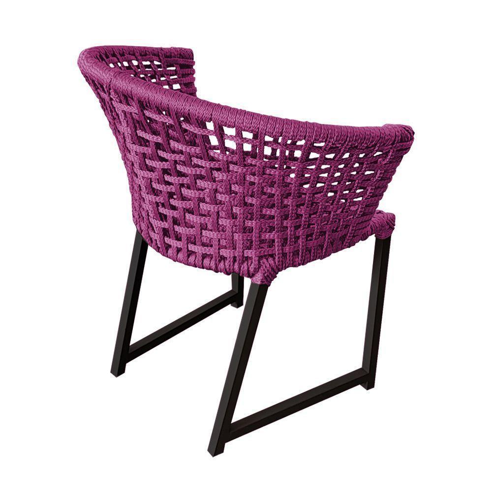 Kit 6 Cadeiras Salinas Corda Náutica Base Em Alumínio Preto-rosa - Cor: Rosa - 2