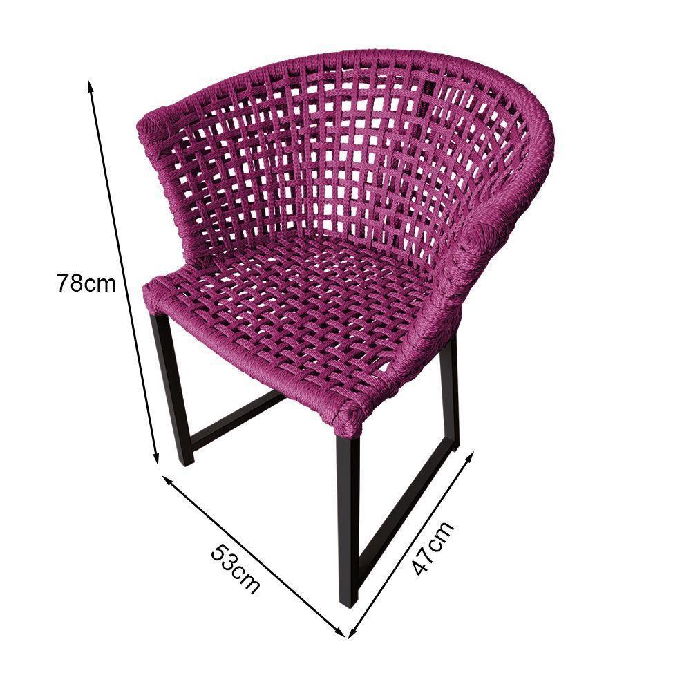 Kit 6 Cadeiras Salinas Corda Náutica Base Em Alumínio Preto-rosa - Cor: Rosa - 5