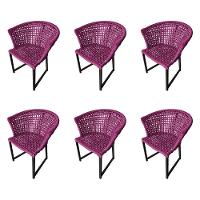 Kit 6 Cadeiras Salinas Corda Náutica Base Em Alumínio Preto-rosa - Cor: Rosa - 1