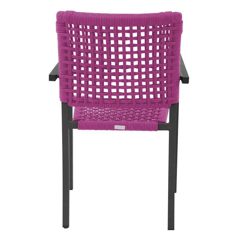 Kit 2 Cadeiras Marília Corda Náutica Base Em Alumínio Preto-rosa - Cor: Rosa - 4