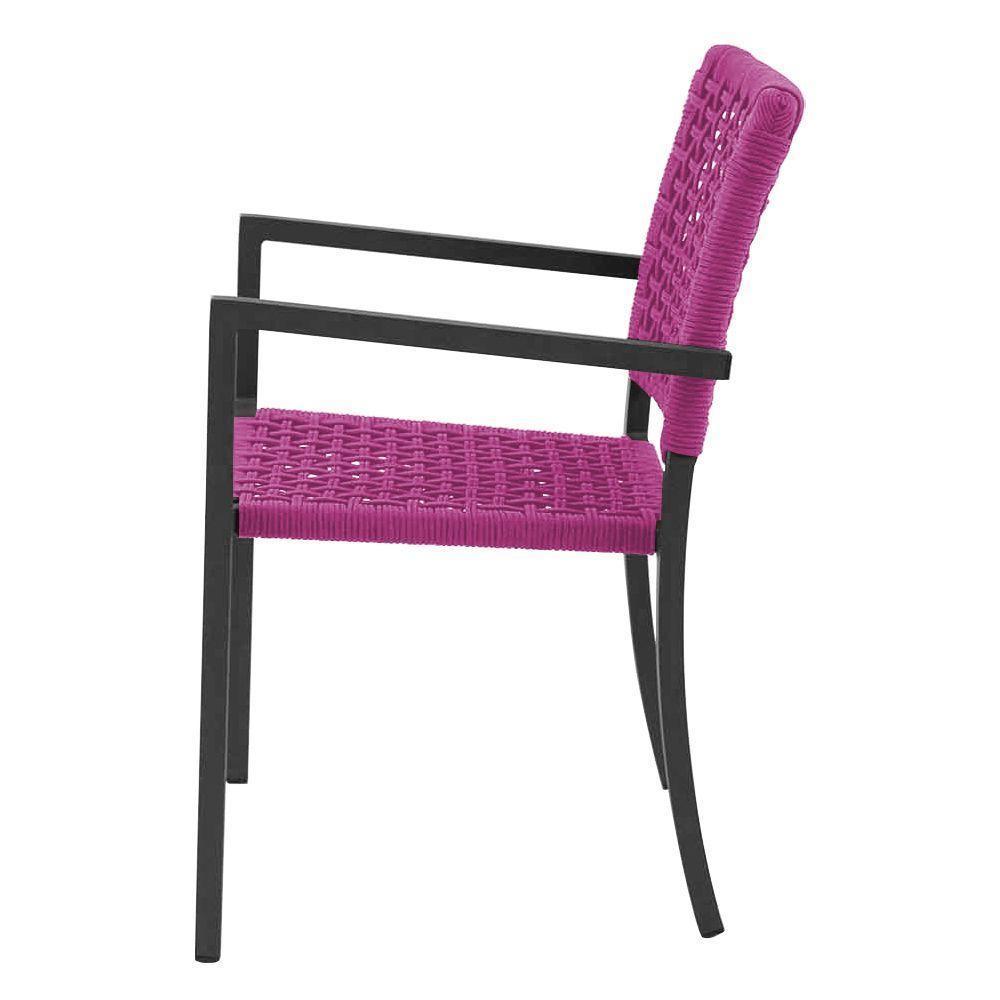 Kit 2 Cadeiras Marília Corda Náutica Base Em Alumínio Preto-rosa - Cor: Rosa - 5
