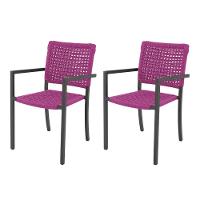 Kit 2 Cadeiras Marília Corda Náutica Base Em Alumínio Preto-rosa - Cor: Rosa - 1