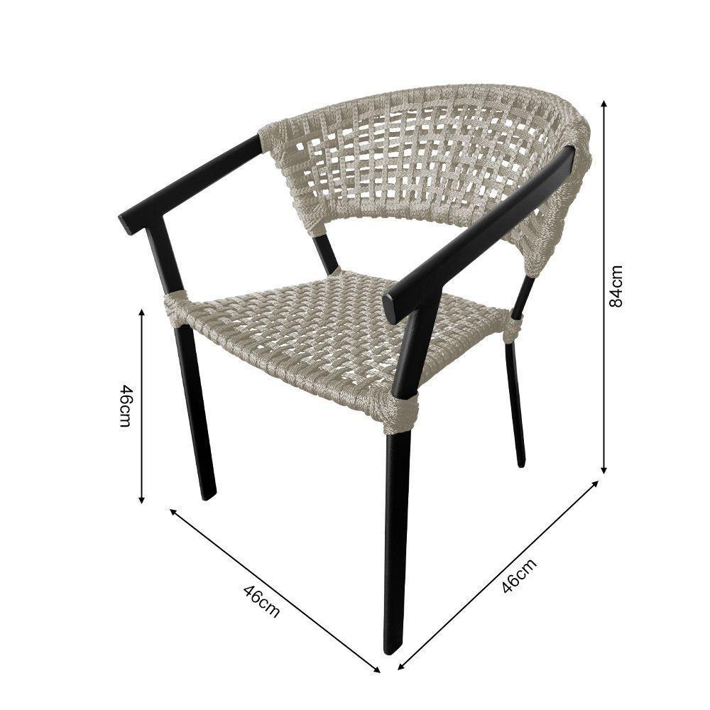 Kit 2 Cadeiras Sofia Corda Náutica Base Em Alumínio Preto-areia - Cor: Bege - 2