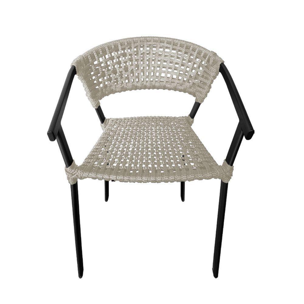 Kit 2 Cadeiras Sofia Corda Náutica Base Em Alumínio Preto-areia - Cor: Bege - 3