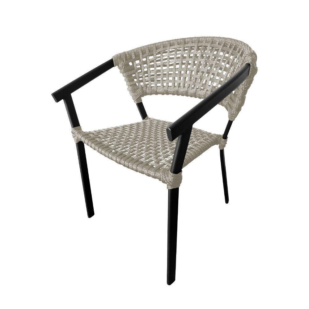 Kit 2 Cadeiras Sofia Corda Náutica Base Em Alumínio Preto-areia - Cor: Bege - 4