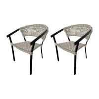 Kit 2 Cadeiras Sofia Corda Náutica Base Em Alumínio Preto-areia - Cor: Bege - 1