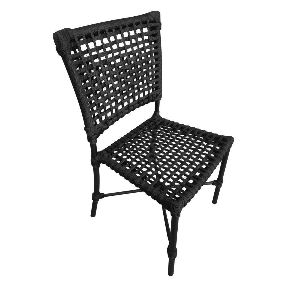 Kit 6 Cadeiras Roma Corda Náutica Base Em Alumínio Preto-preto - Cor: Preto - 3