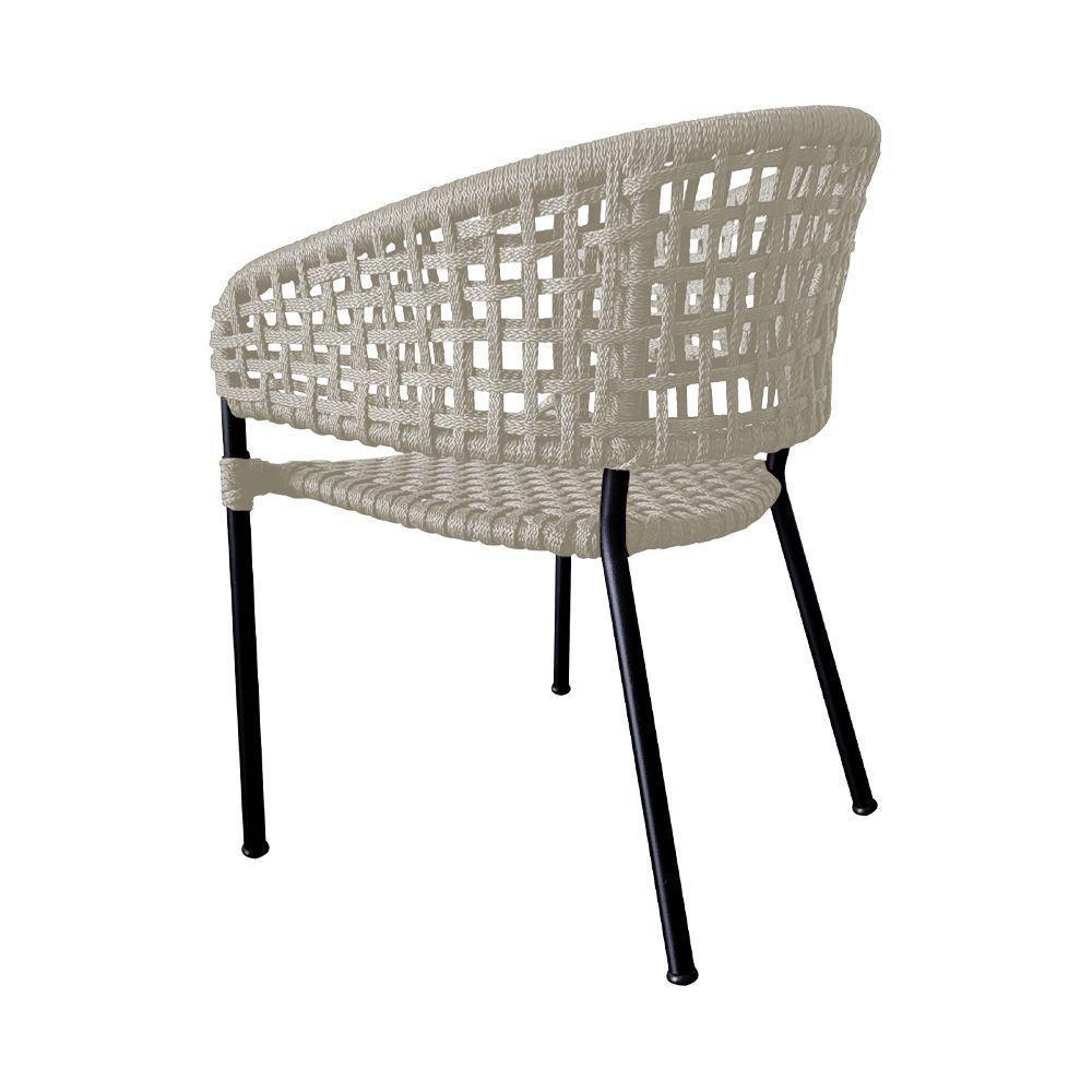 Kit 2 Cadeiras Sol Corda Náutica Base Em Alumínio Preto-areia - Cor: Bege - 3