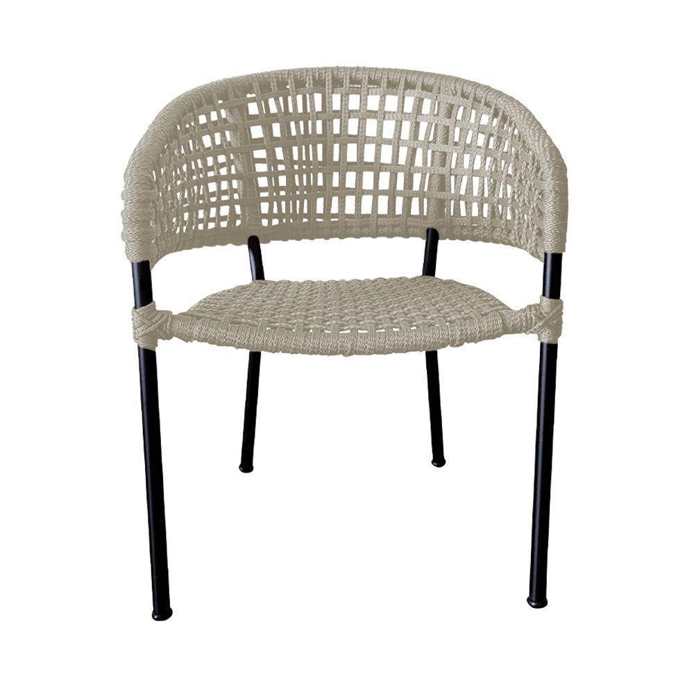 Kit 2 Cadeiras Sol Corda Náutica Base Em Alumínio Preto-areia - Cor: Bege - 5