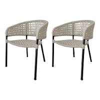 Kit 2 Cadeiras Sol Corda Náutica Base Em Alumínio Preto-areia - Cor: Bege - 1