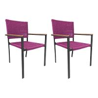 Kit 2 Cadeiras Piracicaba Corda Náutica Braço Com Detalhe Em Madeira Base Alumínio Preto-rosa Rosa - 1
