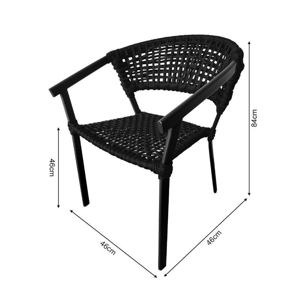 Kit 2 Cadeiras Sofia Corda Náutica Base Em Alumínio Preto-preto - Cor: Preto - 2