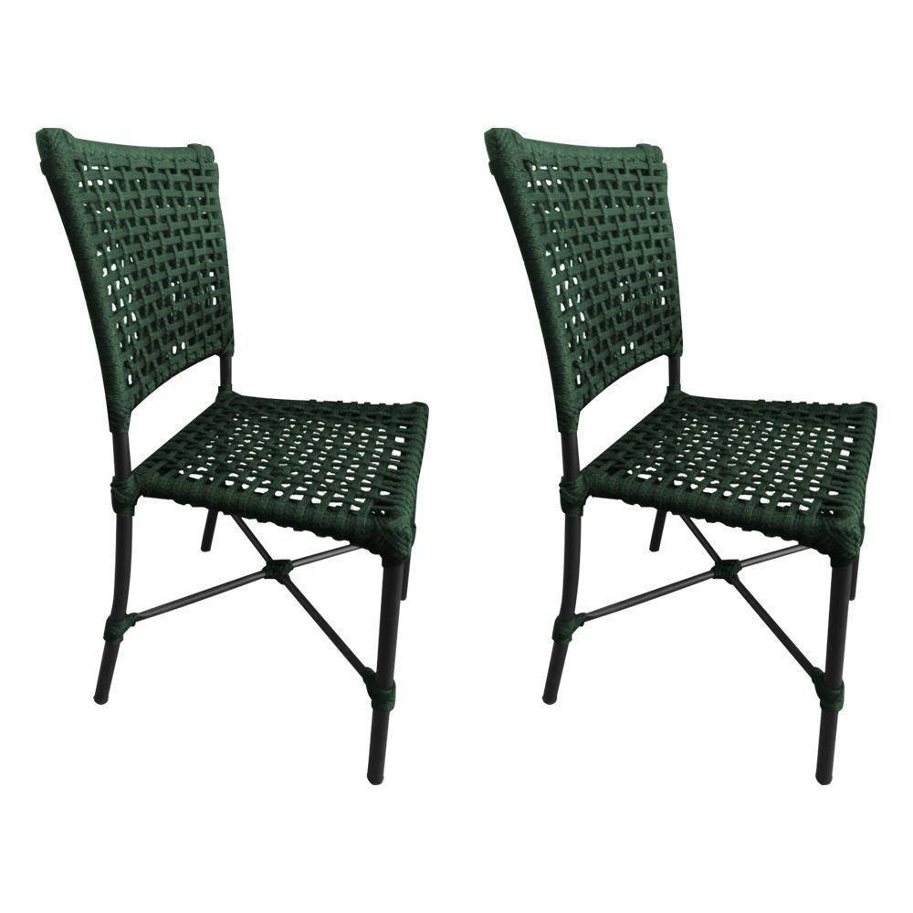 Kit 2 Cadeiras Roma Corda Náutica Base Em Alumínio Preto-verde Musgo - Cor: Verde - 1