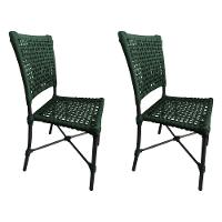 Kit 2 Cadeiras Roma Corda Náutica Base Em Alumínio Preto-verde Musgo - Cor: Verde - 1