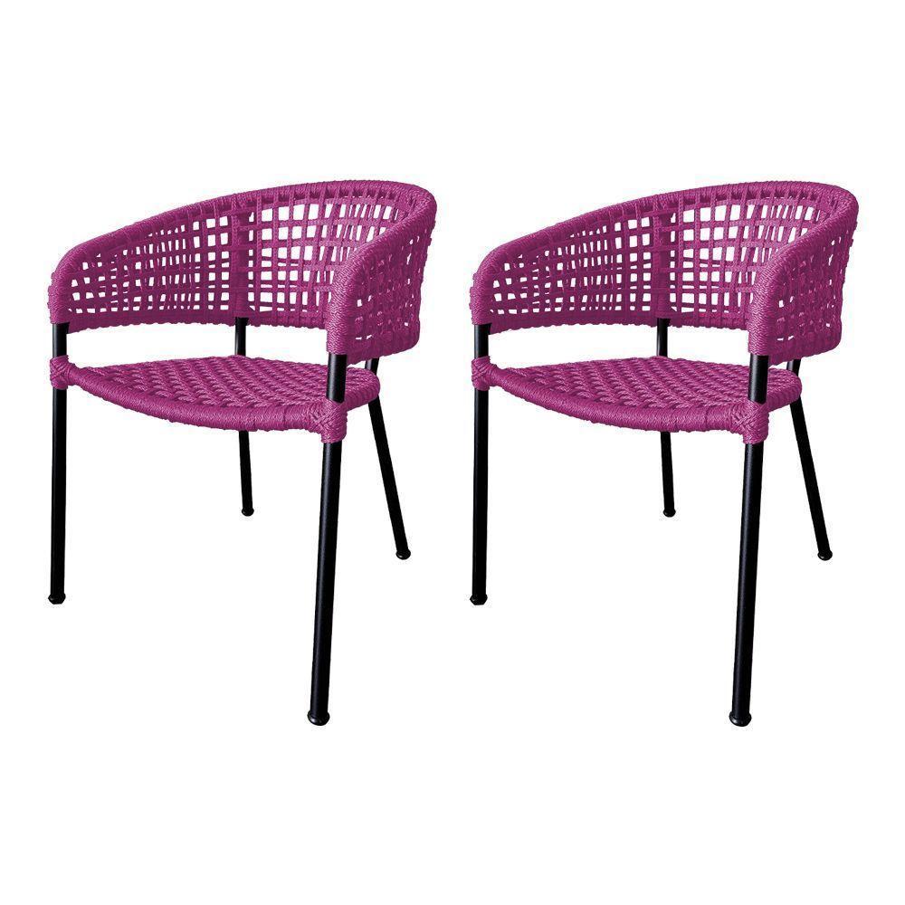 Kit 2 Cadeiras Sol Corda Náutica Base Em Alumínio Preto-rosa - Cor: Rosa - 1