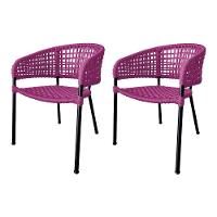 Kit 2 Cadeiras Sol Corda Náutica Base Em Alumínio Preto-rosa - Cor: Rosa - 1