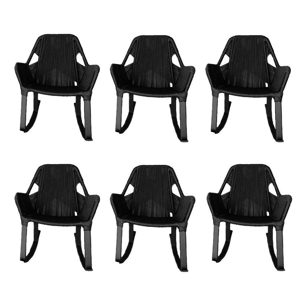 Kit 6 Cadeiras De Balanço Athenas Corda Náutica Base Em Alumínio Preto-preto - Cor: Preto - 1