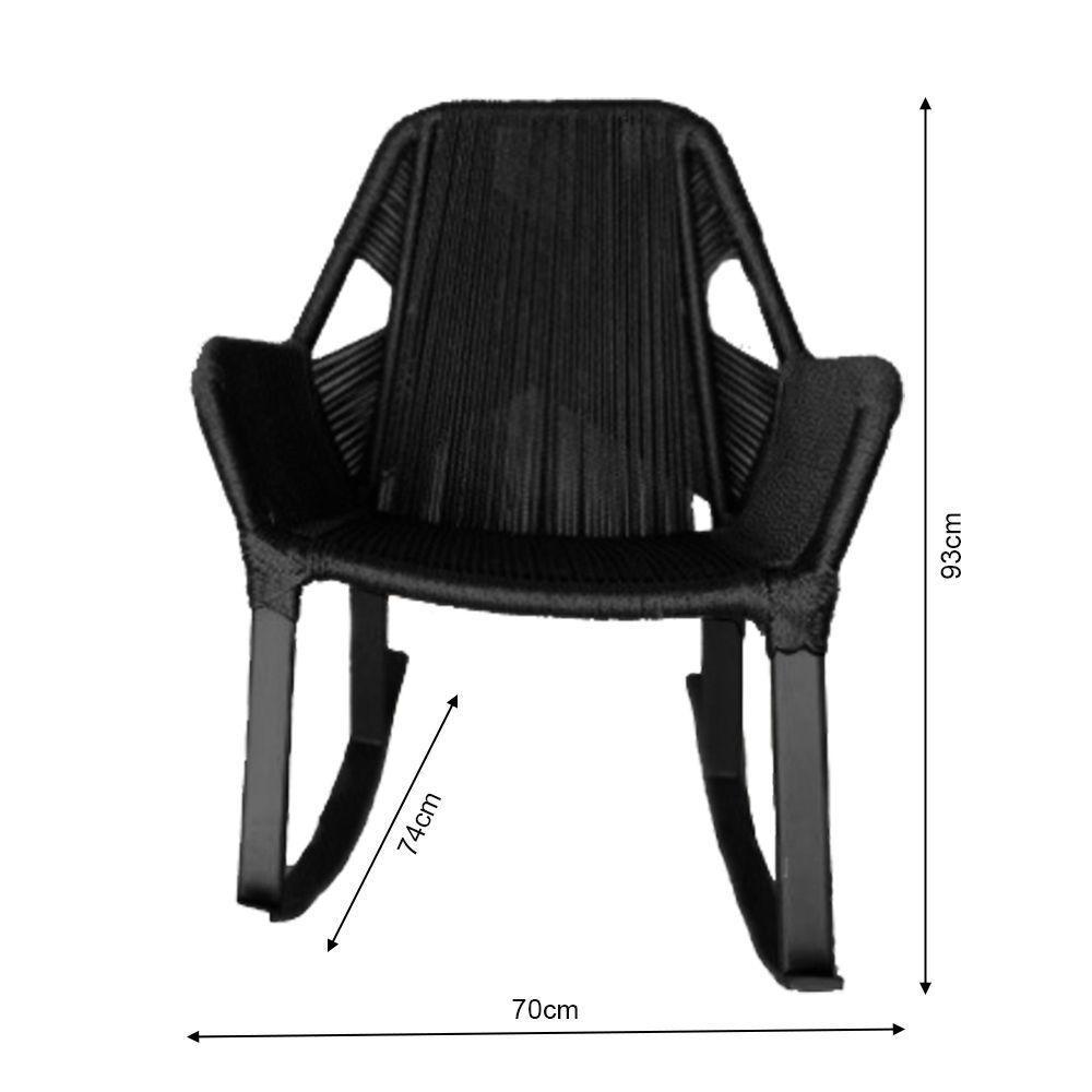 Kit 6 Cadeiras De Balanço Athenas Corda Náutica Base Em Alumínio Preto-preto - Cor: Preto - 3