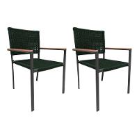 Kit 2 Cadeiras Piracicaba Corda Náutica Braço Com Detalhe Em Madeira Base Alumínio Preto-verde Musgo - 1