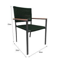 Kit 2 Cadeiras Piracicaba Corda Náutica Braço Com Detalhe Em Madeira Base Alumínio Preto-verde Musgo - 2